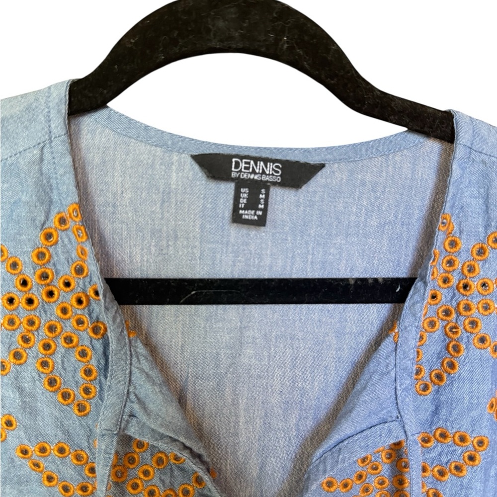 Dennis Basso Chambray Tunic with Eyelet Orange Embroidery - Picture 2 of 7